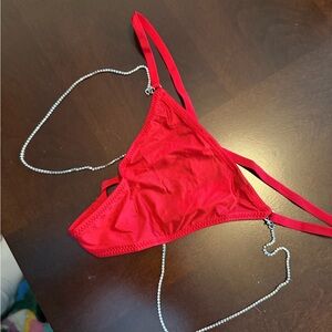 New Victoria’s Secret Very Sexy Red V-String Thong Removable Rhinestone Small